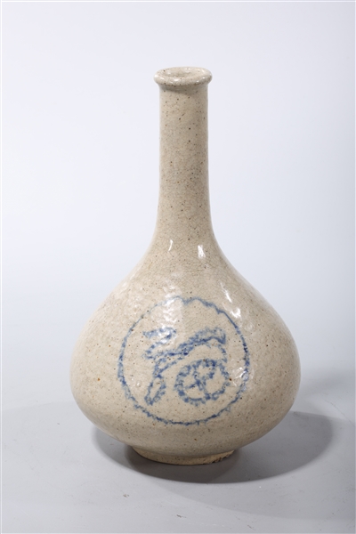 Appraisal: Korean blue and white crackle glazed wine vessel with character