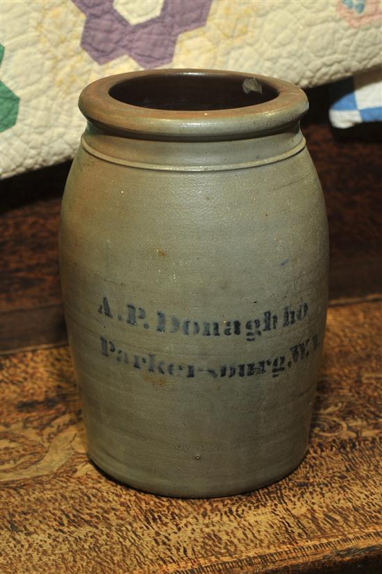 Appraisal: A P DONAGHHO CROCK Parkersburg West Virginia Crock with cobalt