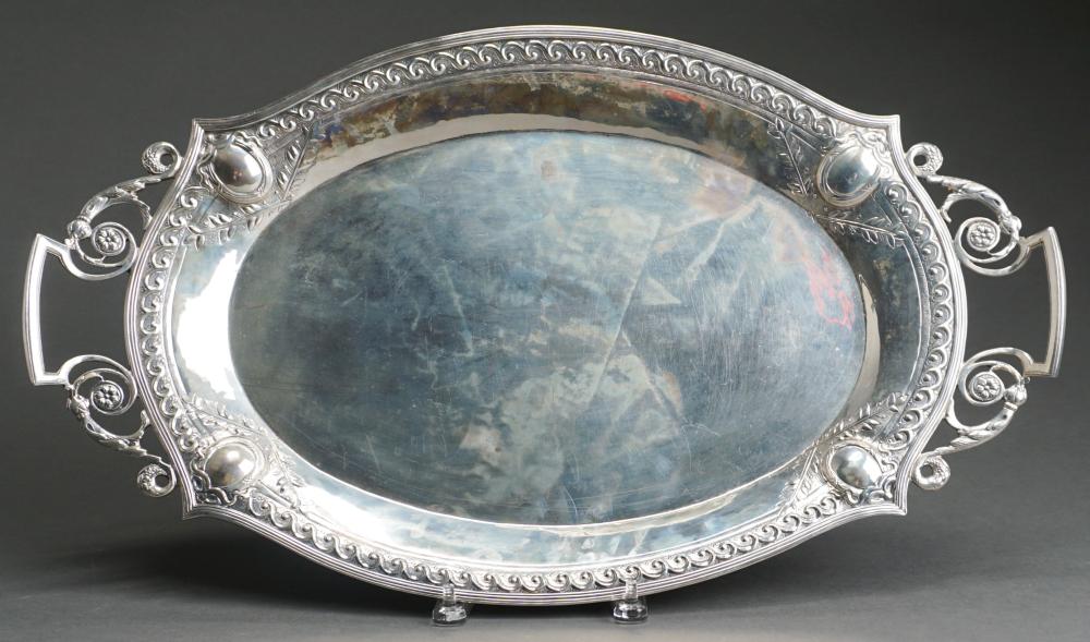 Appraisal: Possibly Mexican Empire Style Sterling Two-Handled Tray L in cm