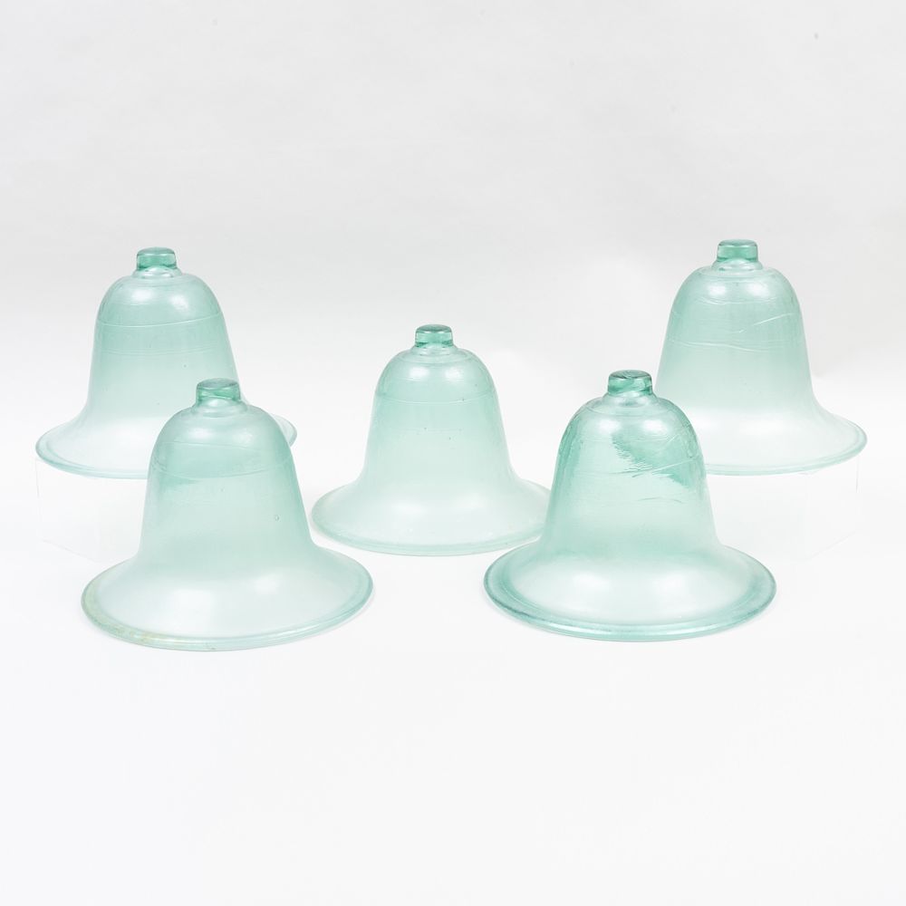 Appraisal: Group of Five Green Glass Cloches x in diam Condition