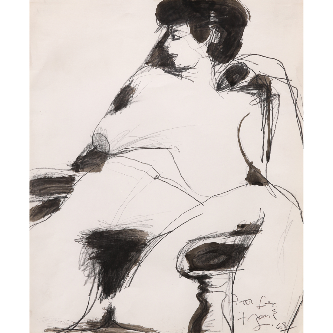 Appraisal: DRAWING FRANK LOBDELL Frank Lobdell American - Reclining Nude inkwash