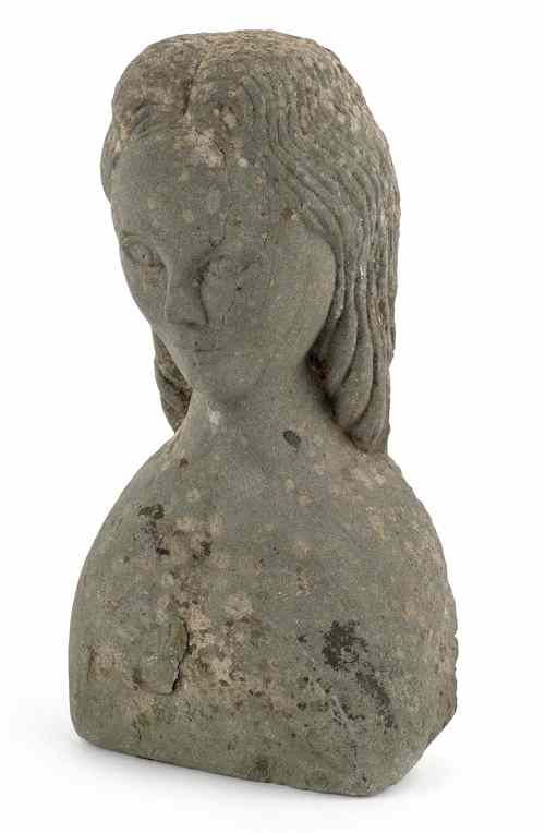 Appraisal: New York State carved bluestone bust of a woman mid