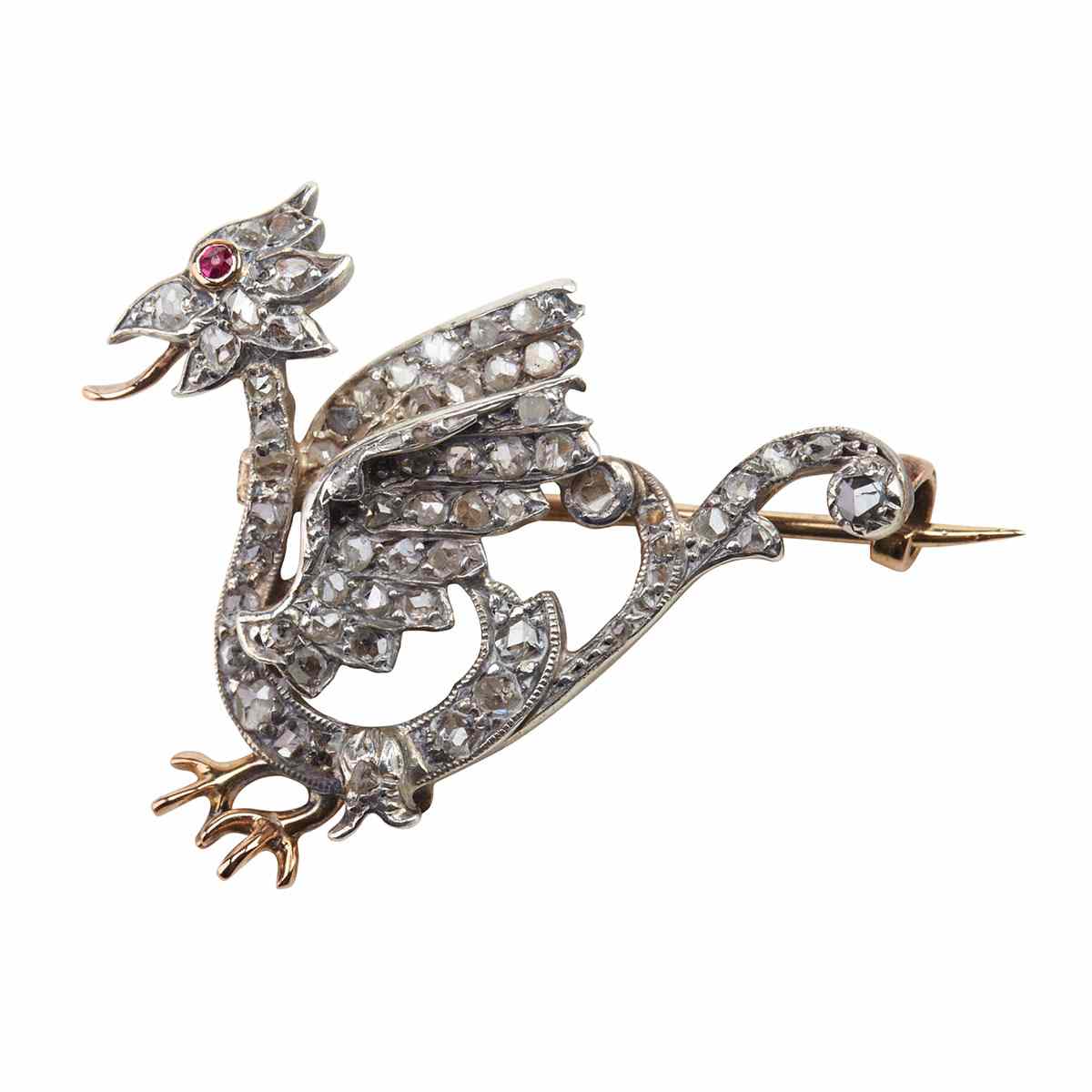 Appraisal: French k Yellow Gold And Silver Brooch formed as a