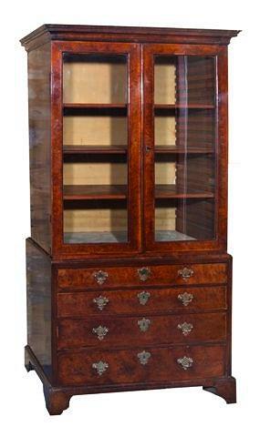 Appraisal: AN ANTIQUE QUEEN ANNE STYLE WALNUT DISPLAY CABINET in two