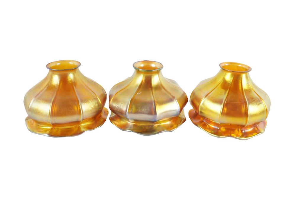 Appraisal: THREE AURENE GLASS SHADESunsigned inches diameter inches high Condition