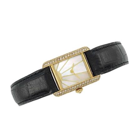 Appraisal: Gold Diamond and Mother-of-Pearl Tank Wristwatch Cartier Estimate -