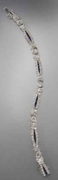 Appraisal: Art Deco platinum diamond and sapphire braceletfeaturing old European and