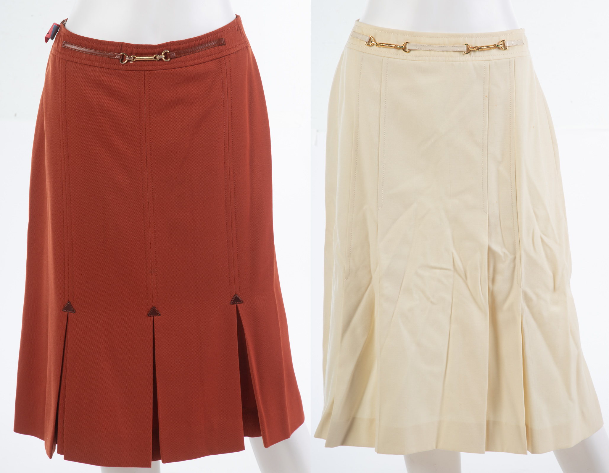 Appraisal: TWO CELINE SKIRTS made in Italy wool Cream skirt size