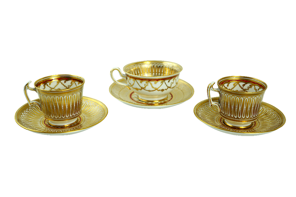 Appraisal: Royal Chelsea Cathedral Footed Saucers Royal Chelsea Cathedral Footed Cups