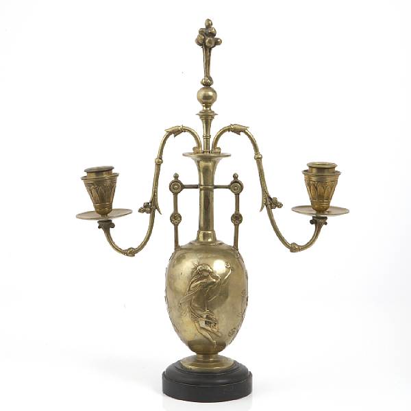 Appraisal: A French bronze two-light candelabra late th century height in