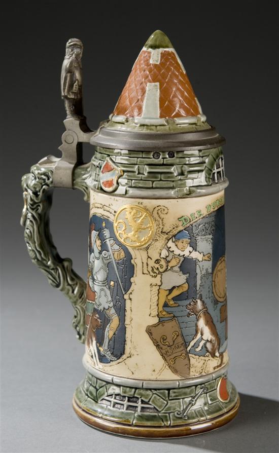 Appraisal: Villeroy and Boch Mettlach ceramic liter stein of Der Durstige