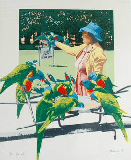 Appraisal: Sally Robinson born Parrots screenprint signed and dated 'S Robinson