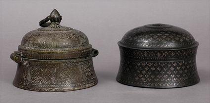 Appraisal: SOUTH INDIAN BIDRIWARE PAN BOX AND AN ENGRAVED BRASS PAN