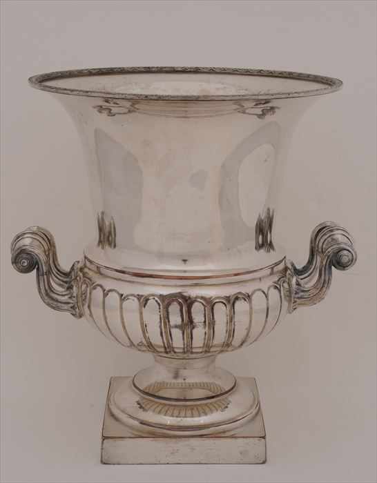 Appraisal: SHEFFIELD PLATE WINE COOLER AND A LATER ENGLISH SILVER-PLATED WINE