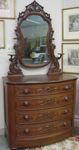 Appraisal: Victorian walnut bow-front dresser with four drawers carved mirror with