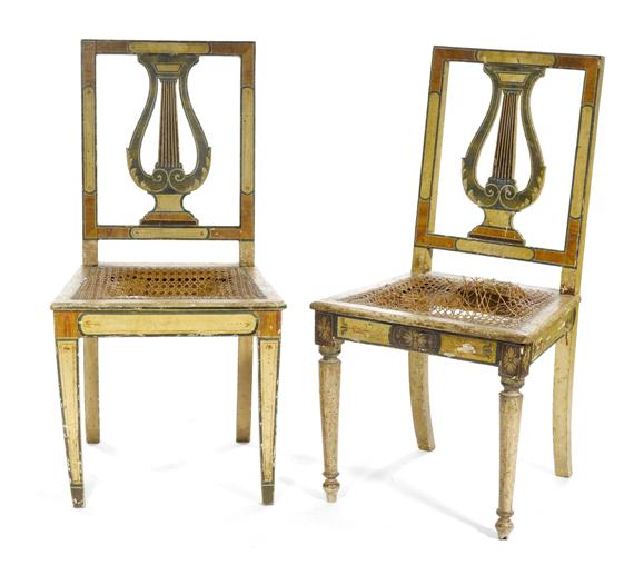 Appraisal: TWO SIMILAR PAINTED CHAIRS Restauration probably Lombardy early th c