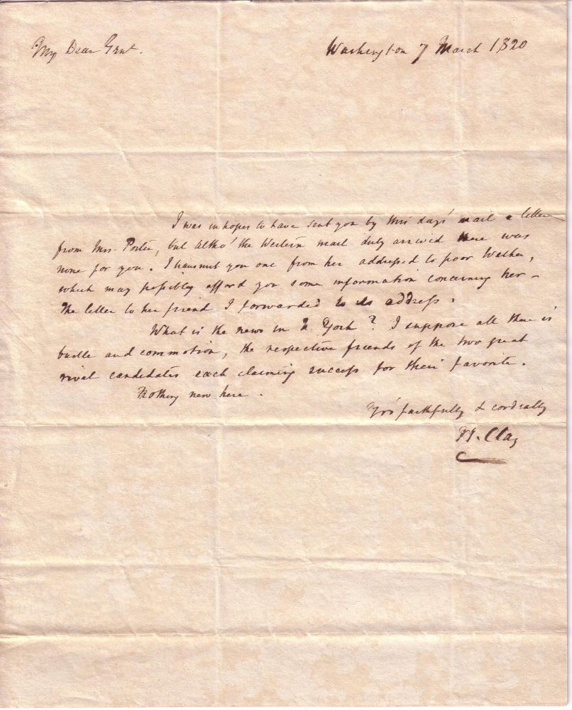 Appraisal: CLAY HENRY Autograph Letter Signed H Clay to Peter B