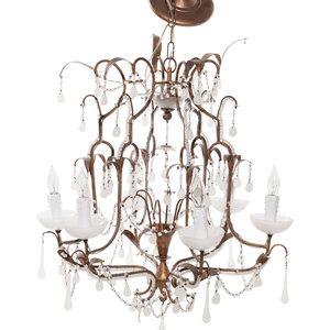 Appraisal: A Continental Gilt Metal and Opaline Glass Six-Light Chandelier First