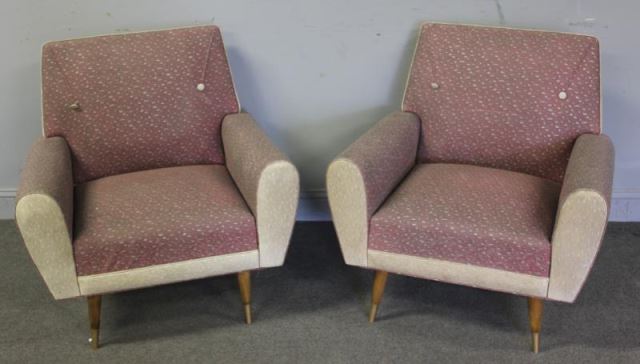 Appraisal: Pair of Midcentury Arm Chairs Square shoulder modern chairs probably