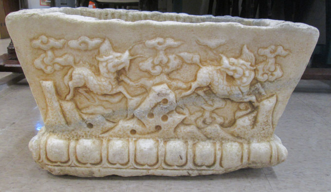 Appraisal: CHINESE MING STYLE CARVED MARBLE PLANTER rectangular the four sides