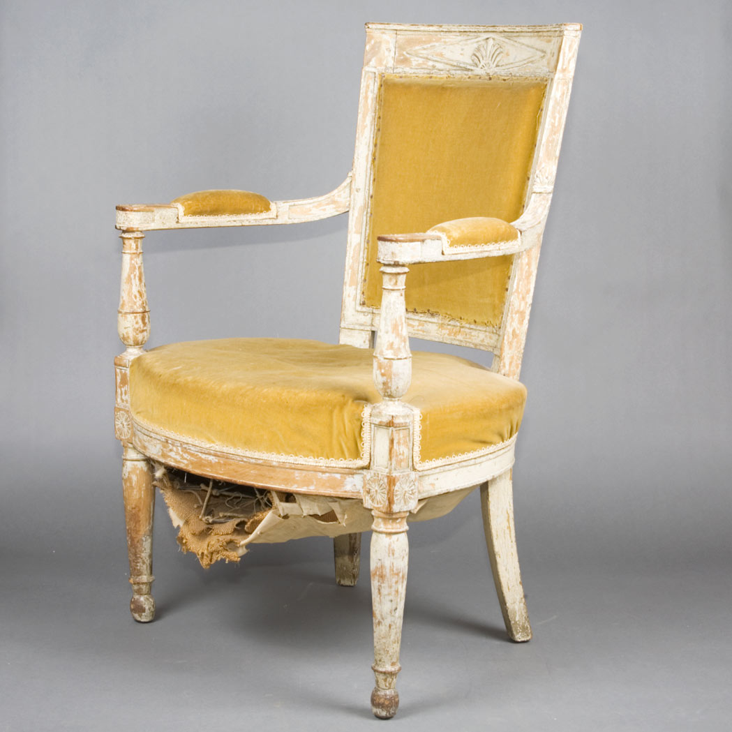 Appraisal: Directoire Painted Fauteuil en Cabriolet Circa C Estate of Bruce