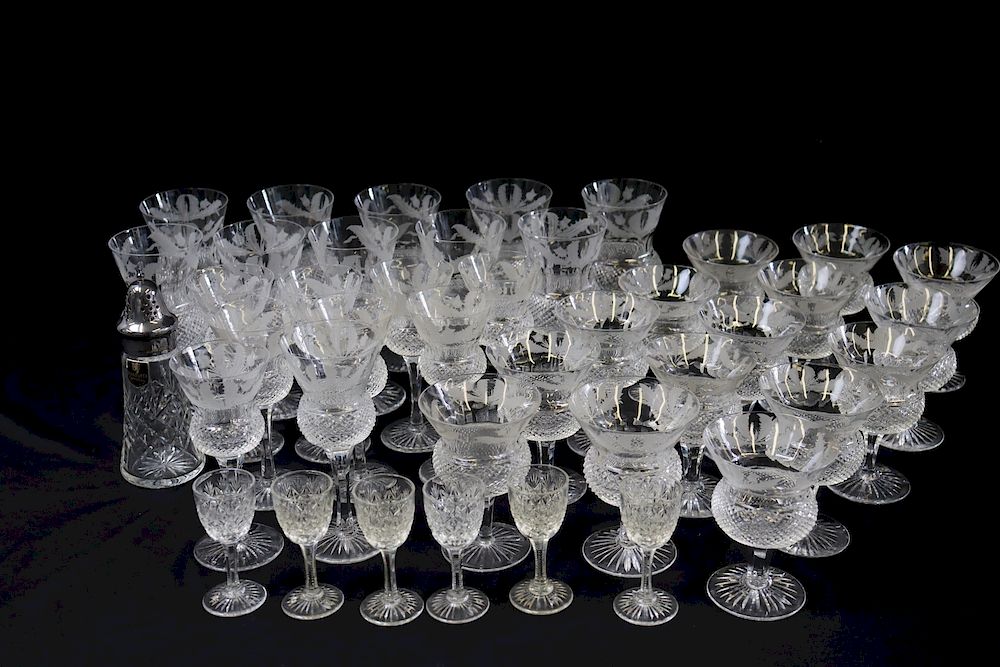 Appraisal: Large Group of Edinburgh Stemware Thistle Beautiful cut glass in