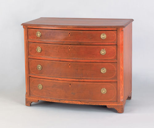 Appraisal: Pennsylvania Federal cherry bowfront chest of drawers ca the four