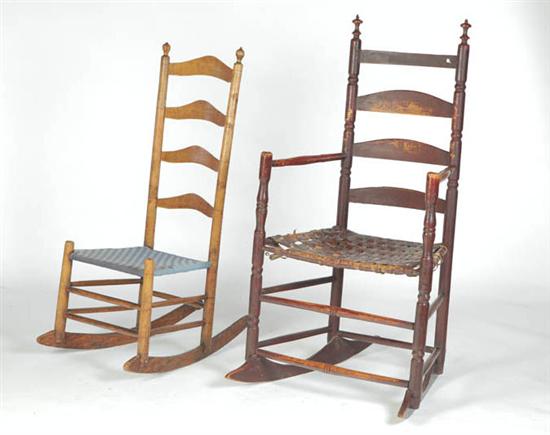 Appraisal: TWO LADDERBACK ROCKERS American late th-early th century maple Armchair