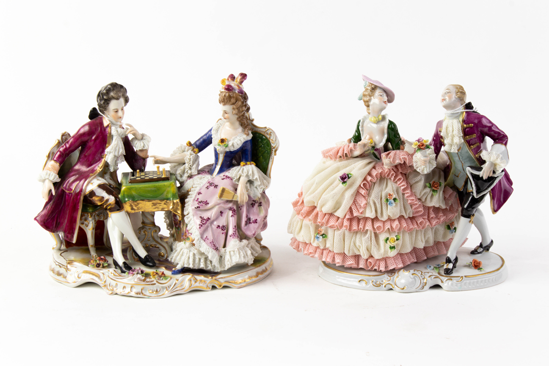 Appraisal: Lot of German porcelain crinoline lace conversation groups including an