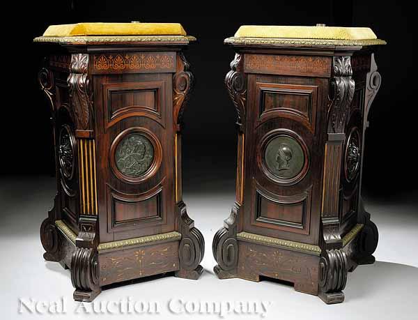 Appraisal: A Good Pair of American Renaissance Inlaid and Gilt-Incised Rosewood