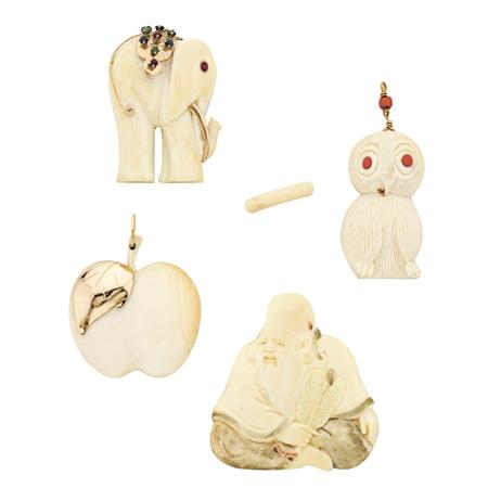 Appraisal: Four Carved Ivory Pendants and Band Ring Estimate -