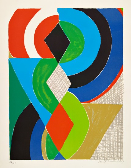 Appraisal: SONIA DELAUNAY Composition with Semicircles and Diamonds Color lithograph x