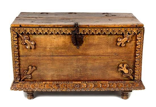 Appraisal: A Spanish Colonial Iron Mounted Trunk Height x width x