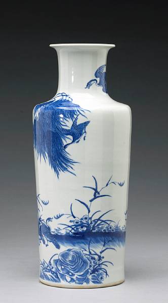 Appraisal: A blue and white porcelain rouleau vase Late Qing Republic