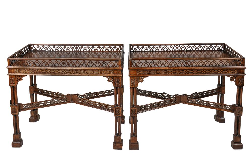 Appraisal: PAIR OF CHINESE CHIPPENDALE STYLE LAMP TABLESeach with a pierced