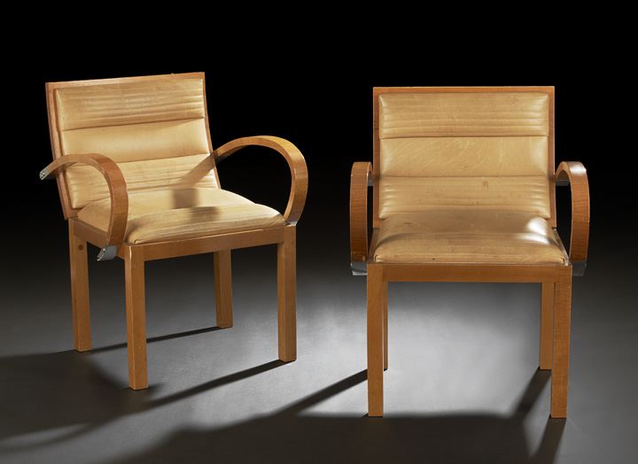 Appraisal: Pair of Danish Modern Birch Armchairs mid- th century the