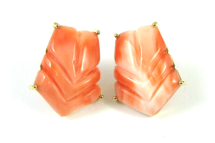 Appraisal: PAIR OF PINK CORAL EARRINGS each k yellow gold with