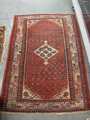 Appraisal: Hamadan Persian Handmade Rug geometric designs salmon field ivory trim