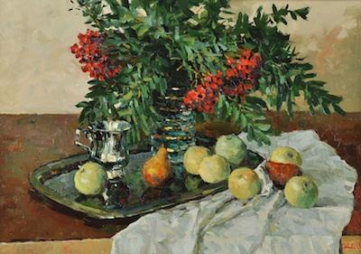 Appraisal: Evgeny Malyh Russian b Still Life with Ashberry Oil on