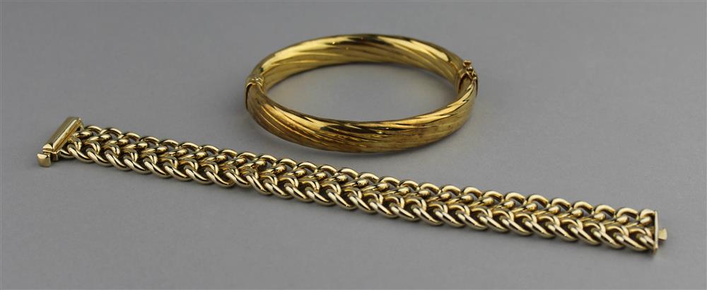 Appraisal: TWO ITALIAN STERLING SILVER BRACELETS WITH A YELLOW GOLD FINISH