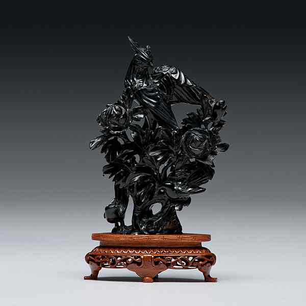 Appraisal: Chinese Black Jade Carving of a Phoenix China probably th