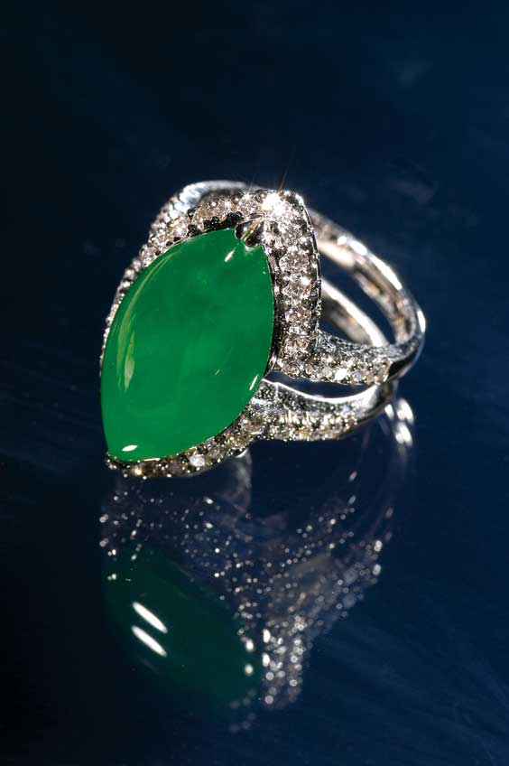 Appraisal: SUPERB JADEITE MARQUIS RING Superb jadeite ring mounted in K