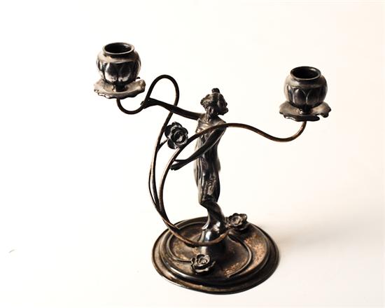 Appraisal: Art Nouveau Silverplate Candelabrum branch with figure of young lady