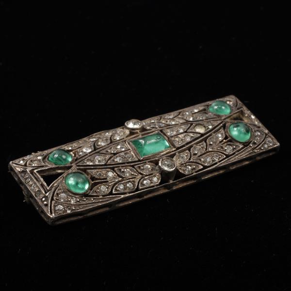 Appraisal: Art Deco Sterling Silver Brooch Pin with clear rhinestones green