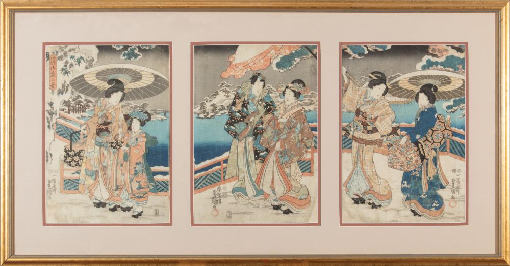 Appraisal: Utagawa Kunisada as Toyokuni III Japanese - woodblock print triptych