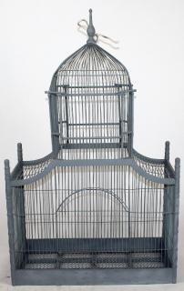 Appraisal: Painted wooden birdcage Oversized painted wooden birdcage h x w