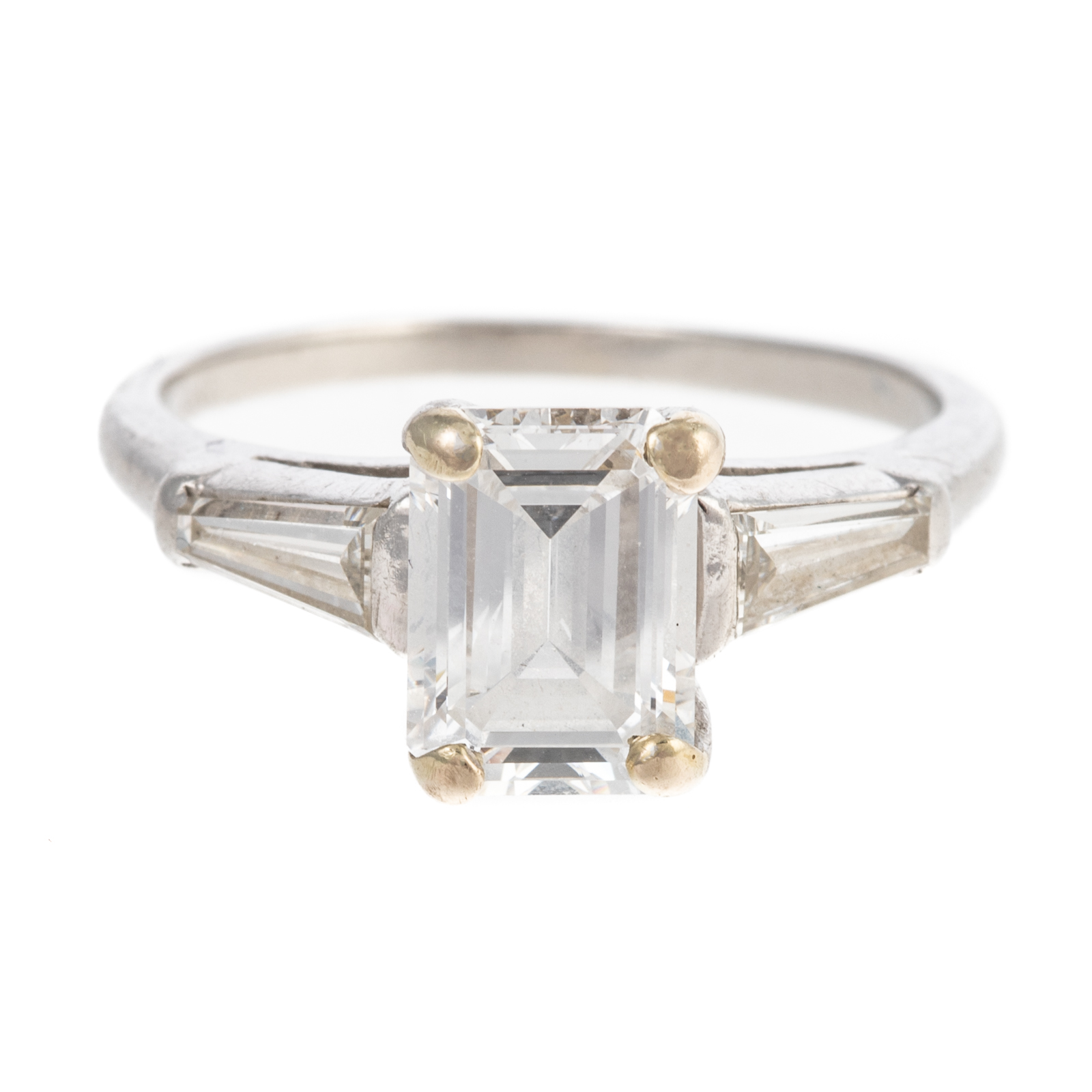 Appraisal: A CT EMERALD-CUT DIAMOND RING IN PLATINUM Platinum ring featuring