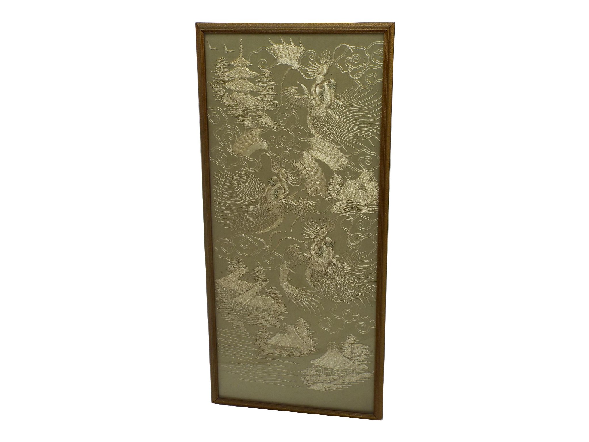 Appraisal: Japanese s framed silk finely depicting clouds and dragons with