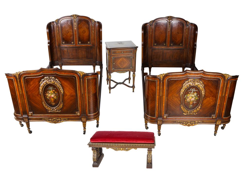 Appraisal: SUITE OF LOUIS XVI STYLE GILT POLYCHROME DECORATED MAHOGANY BEDROOM