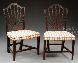 Appraisal: PAIR OF FEDERAL CARVED MAHOGANY SHIELD BACK CHAIRS PROBABLY BY